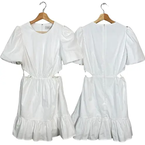 WAYF Puff Sleeve Cutout Ruffle Mini Dress Womens Small* White Fit & Flare Bridal