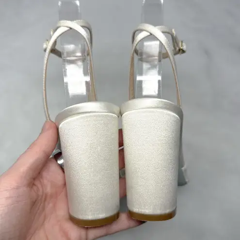 Aquazzura Nina 85 Silk Satin Knot Ankle Strap Block Heel Sandals Bridal White Size 6.5