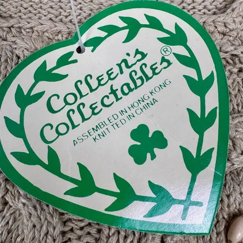 Vintage Colleen's Collectables Women's Large Cable Knit Sweater Floral Beaded Tan