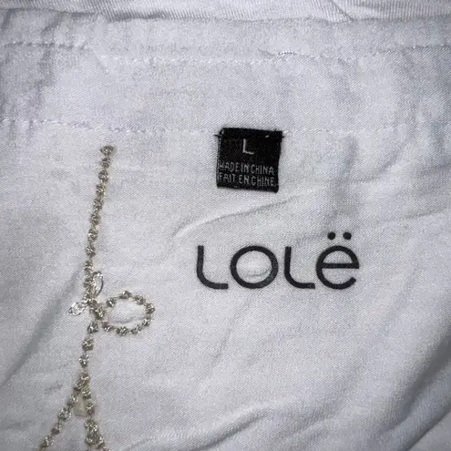 Lole Womens Tank Top Embroidered Elastic Peplum Waistband Pullover White Large