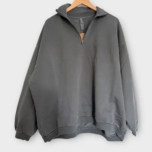 SKIMS Boyfriend Fleece Slouchy Half Zip Pullover – Slate Blue (NWT)