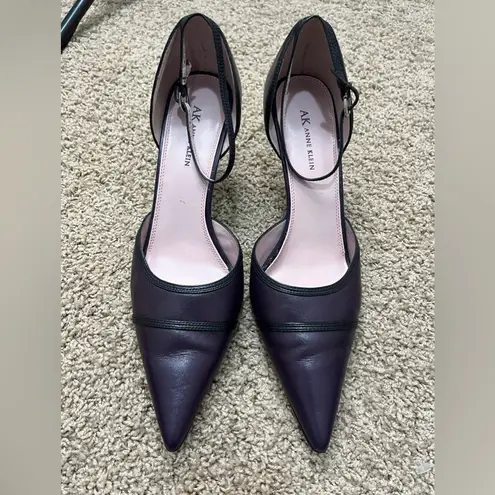 Anne Klein  Purple & Black Ankle Strap Pointed Toe Stiletto Pump Sz 11