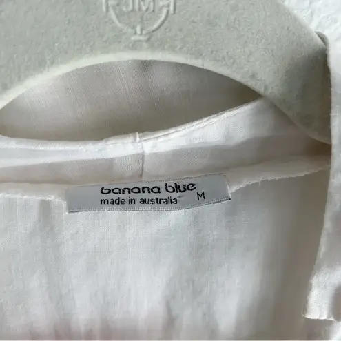 Banana Blue 100% Linen Art Print Tunic Jacket Size M Lagenlook Art to Wear White Size M