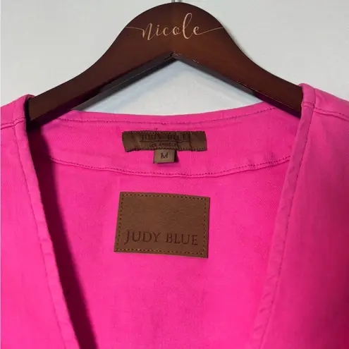 Judy Blue Colored Denim Button Front Vest Medium Hot Pink Stretch V-neck