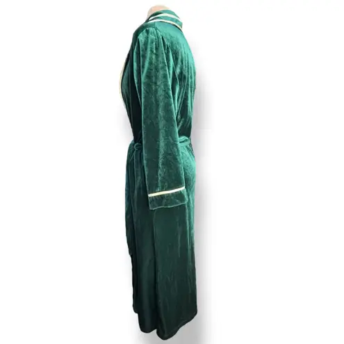 Vintage Emerald Velvet Robe Belted Satin Trim Wrap Tie Waist Lounge 1960s Glam Green Size undefined