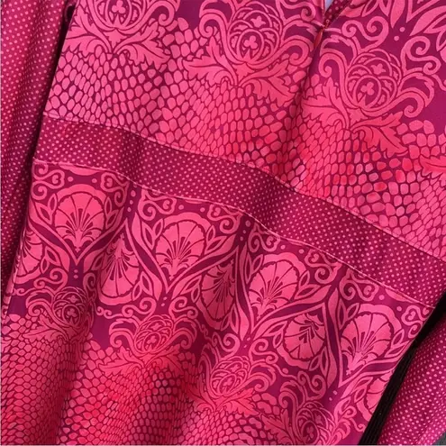 prAna Stretch Zip Neckline Multi Pattern Ruched Long Sleeve Dress Size Medium