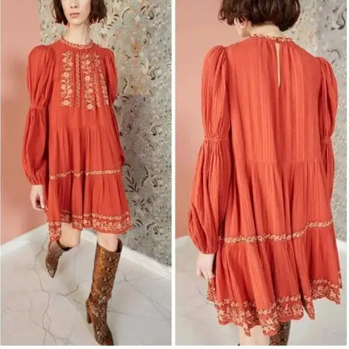 Ulla Johnson  Cere Rust Red Hand Embroidered Embellished Sequin Beaded Dress Sz 2