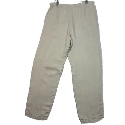 Chalet Linen Pants Womens Medium Beige Drawstring Beachy Coastal Vacation Chic