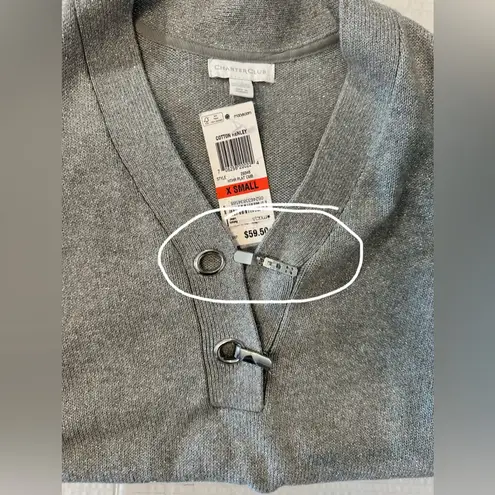 Charter Club Women's Metallic Cotton Henley Gray Silver Sweater Sparkly XS New