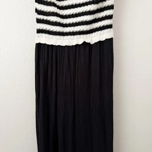 BY THE RIVER | Sophie Stripe Sweater Mixed Media Midi Dress Black Cream | Medoum Size M