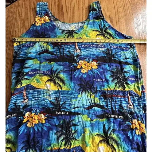 HAWAIIAN Kaftan Dress Swim Cover Palm Tree Beach Sun Montego Bay Blue Size 3X