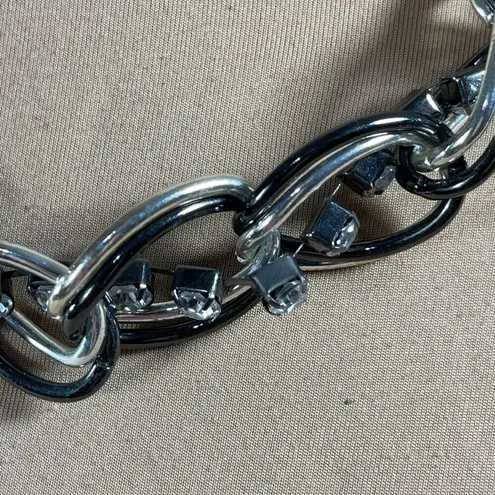 None Braided Choker Necklace Black Silver Rhinestone Chunky Statement