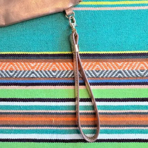 LODIS Leather Large Clutch Zipper Wristlet Pouch with Card Holder in Rose Gold Pink