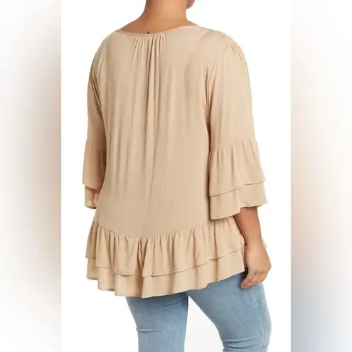 Forgotten Grace NWOT Beige Ruffle Tunic Blouse 3X | Feminine & Flowy Style