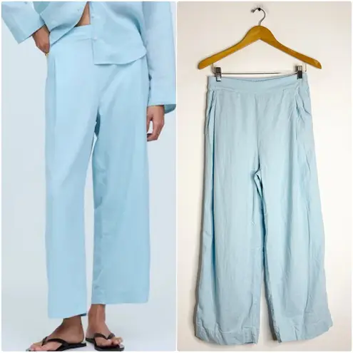 Madewell  Pull-On Straight Crop Pants Size 4 Light Blue Linen Blend
