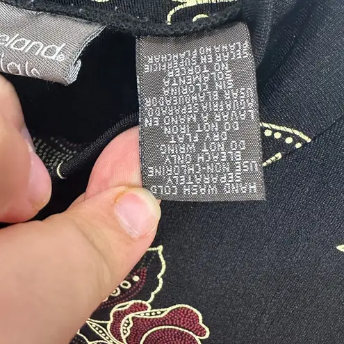 Kathy Ireland Top L Black Floral Paisley Mock Neck Stretch Retro Y2K Boho Career