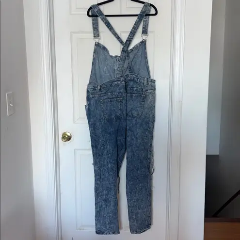 Thrill Acid Wash Destroyed Jean Jumpsuit Overalls Blue Size 24