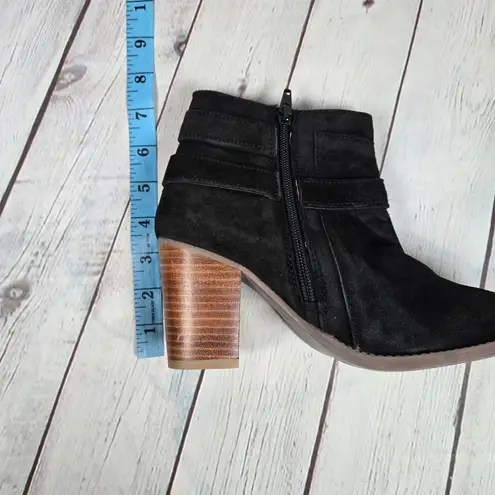 Diba Suede Leather Buckle Zip Stacked Block Heeled Bootie Black 7 NIB
