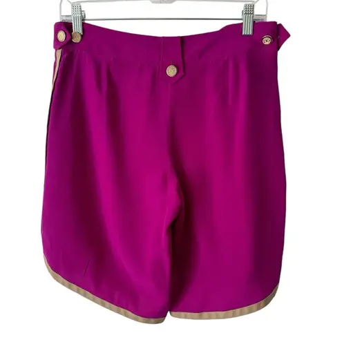 Dolce & Gabbana Purple Silk Beige Trim Logo Button Mid Rise Shorts Sz 42 / 6
