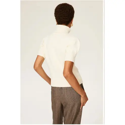 Adam Lippes Sweater Womens Small White Puff Sleeve Knit Turtleneck Cotton Wool