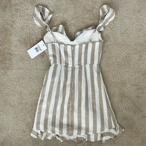 Saints + Secrets NWT  Cotton Tan & White Striped Wrap Mini Dress in Small