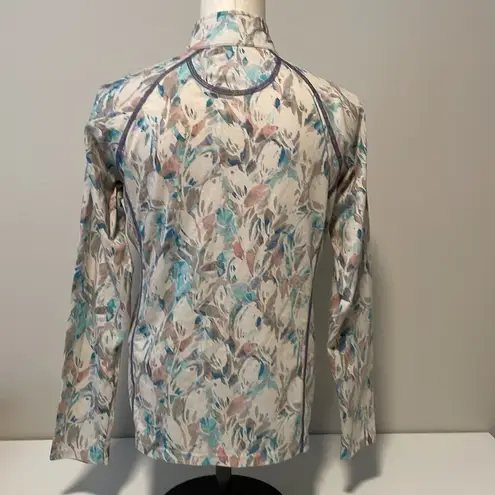 Orvis  teal/ cream floral pattern 1/4 zip pullover sz S