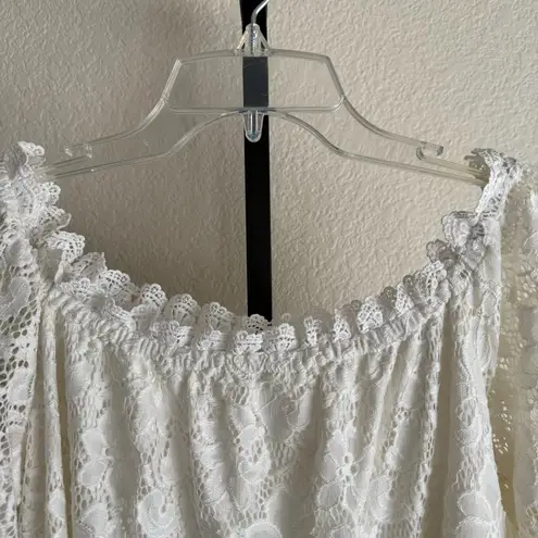Kate Kasin Ivory Lace Off Shoulder Dressy Top Mini Tunic Bridal Cottagecore Chic White Size L