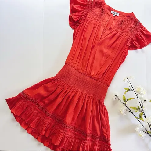 Ramy Brook NEW Marbelis Embroidered Tiered Dress Flame Orange Small