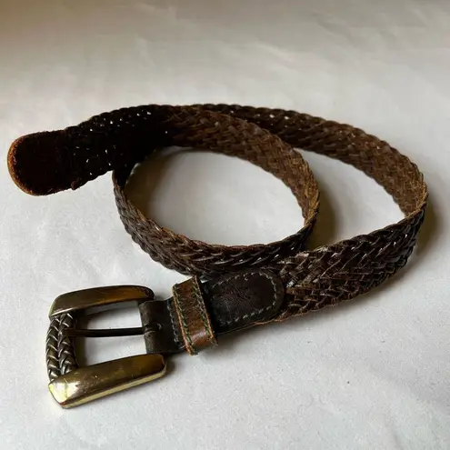 Vintage 1991 Liz Claiborne Belt Braided Brown Leather Gold Tone Chunky Buckle XS