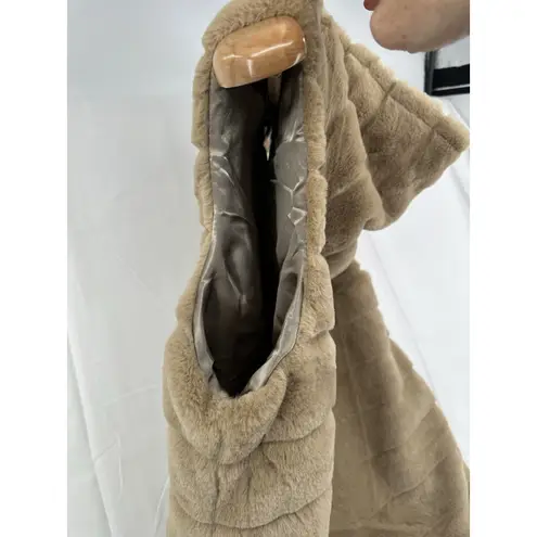 Kaleidoscope Women's Faux Fur Vest One Size Brown Zip Front Pockets Hooded