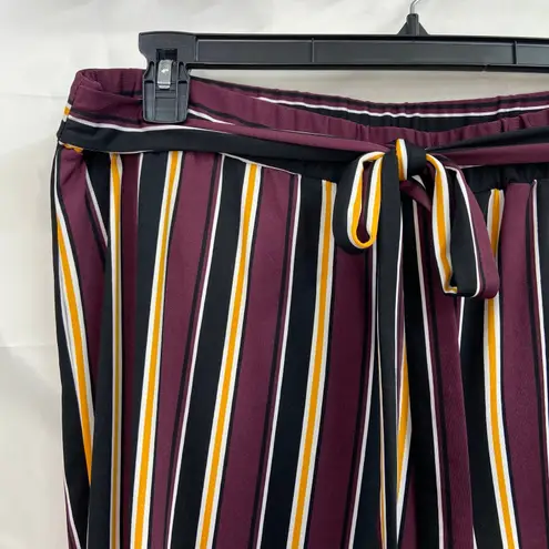 Ultra Flirt women's burgundy striped belted pull on flare stretch casual pants