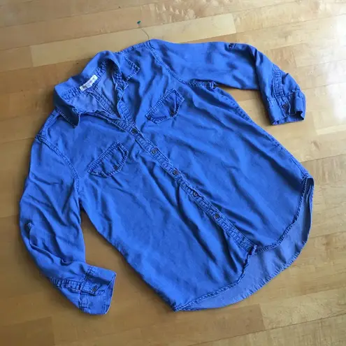 Grand & Greene Flowy, Denim Tencel Button Down Shirt, Light Blue, Size S Blue