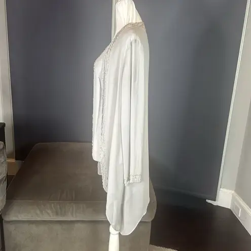 Women’s 2 Piece Set Gray Beaded Top & Matching Sheer Beaded Jacket Size 12