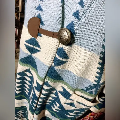 oliver o sweater jacket dress blue geometric rhombus pattern buttons pockets NWT White