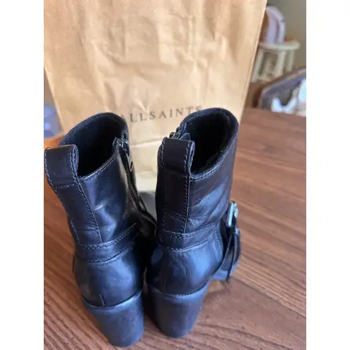 Allsaints Black Moto Shearling Fur Lined Boots Block Heels Chunky size 36 (US6)