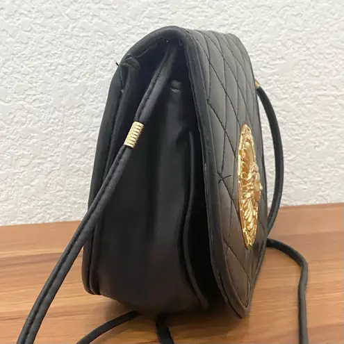 Vintage Unbranded Black Quilted Leather Medusa Sunburst Medallion Crossbody Bag