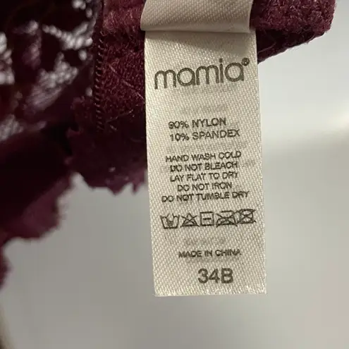 Mamia NWT Wine Colored Lace Padded Bra With Cream Stitching Detail Size 34B