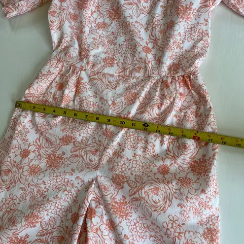 Sz S M Floral Flower Jumpsuit Back Zipper Square Neck Short Puff Sleeves Orange