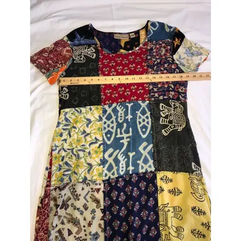 Sacred Threads Size S Dress Patchwork Art to Wear Shift Short Sleeve Mixed Print