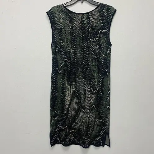 St. John Sport Women Sz 6 Greeb Black Animal Print Sheath Knit Dress