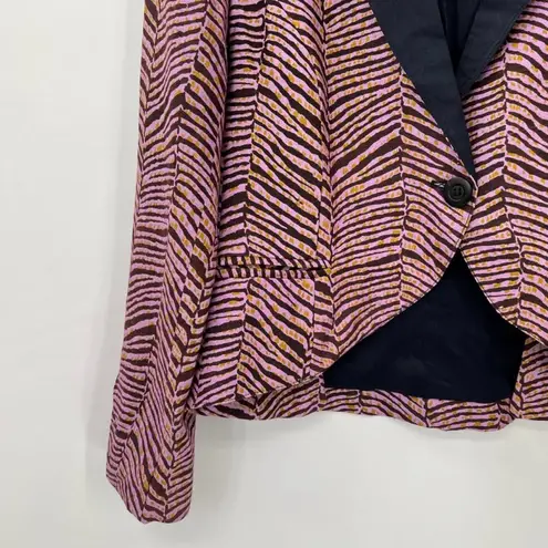 SUNO | Pink and Navy Blue Zebra Print Striped Cotton Silk Blazer Medium
