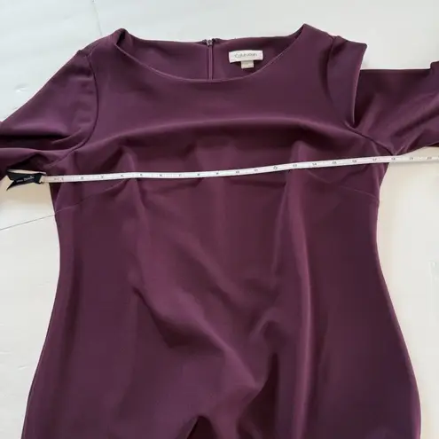 Calvin Klein  Purple 3/4 Bell Sleeve White‎ Faux Pearl Trim Sheath Dress Size 12