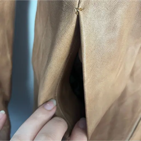 Vintage leather factory brown tan zip up coat size large