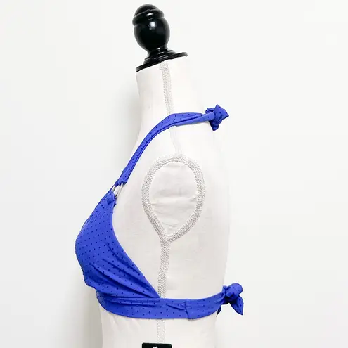 Skye Swimwear Skye Cobalt Blue Velveteen Polka Dot Halter Wireless Rings Bikini Top NWT Small