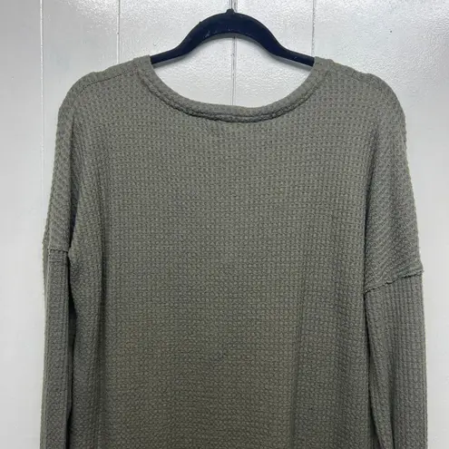 Caslon Henley Waffle Knit Camo Green Women's Thermal Sweater Large Long Sleeve