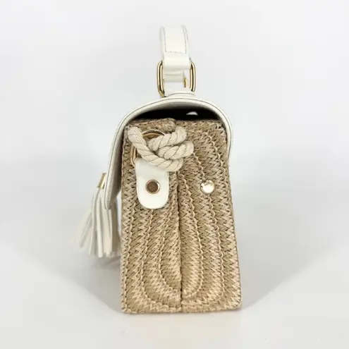 Annie Griffin Annie Handbags Top Handle Basket Purse with White Leather and Rope Strap