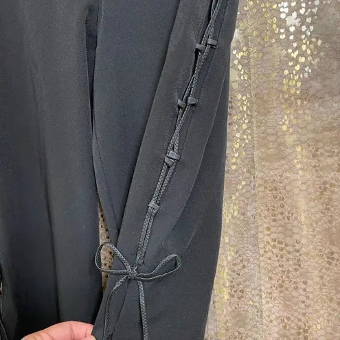 Retro Black Lace Up Side Tie Slit Pants, Small