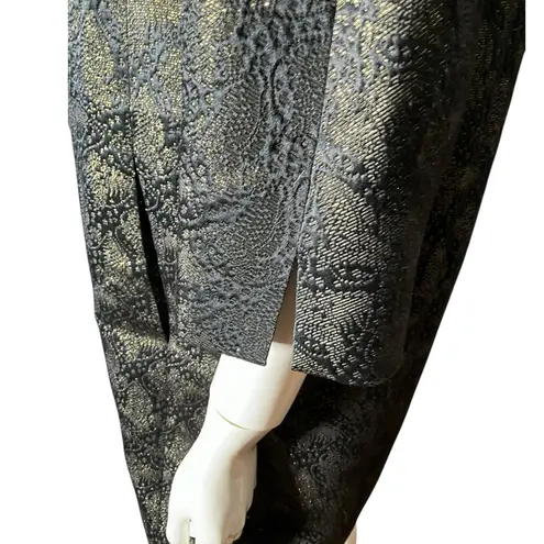 St. John Black Gold jacquard wool silk evening jacket crystal gold tone buttons