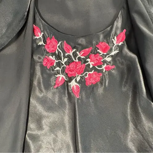 Y2K Bali Studio Slip Dress & Robe Womens Large Black Rose Embroidered Whimsigoth