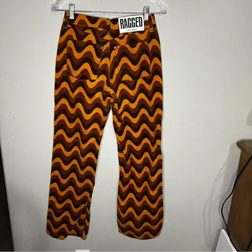 The Ragged Priest Velvet Wave Patterned Orange and Brown Flare Groovy Pants